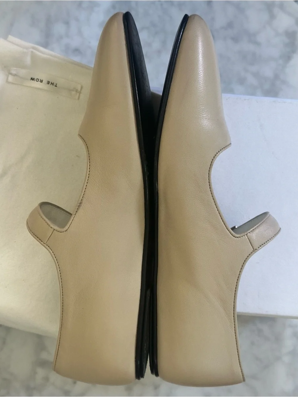 The Row Ava Mary Jane Flats Oatmilk Leather Size 38.5 Ivory Ballet
